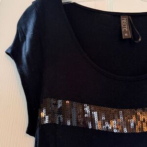 Kische Black cotton Top w/ black sequins around the front/back of the shirt